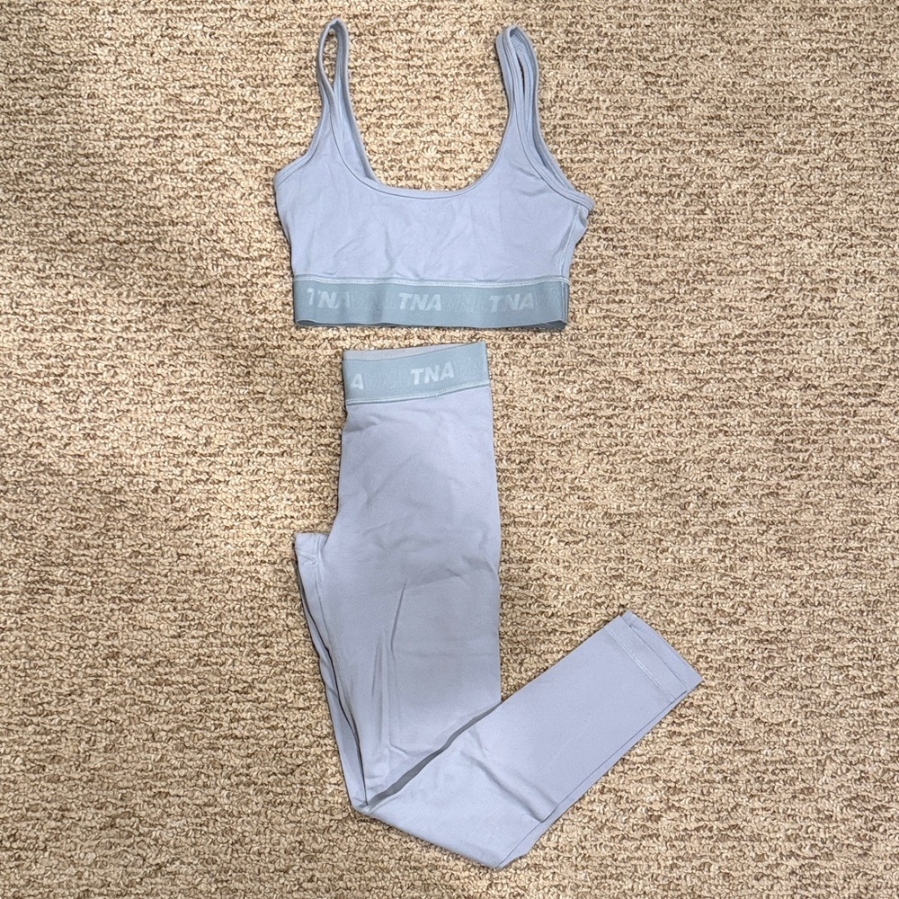 TNA (Aritzia) Light Blue Sports Bra and Leggings Set